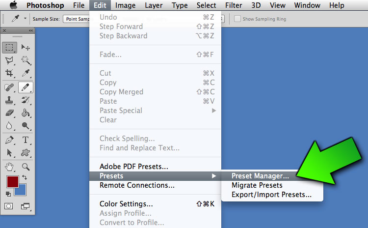 preset manager edit menu